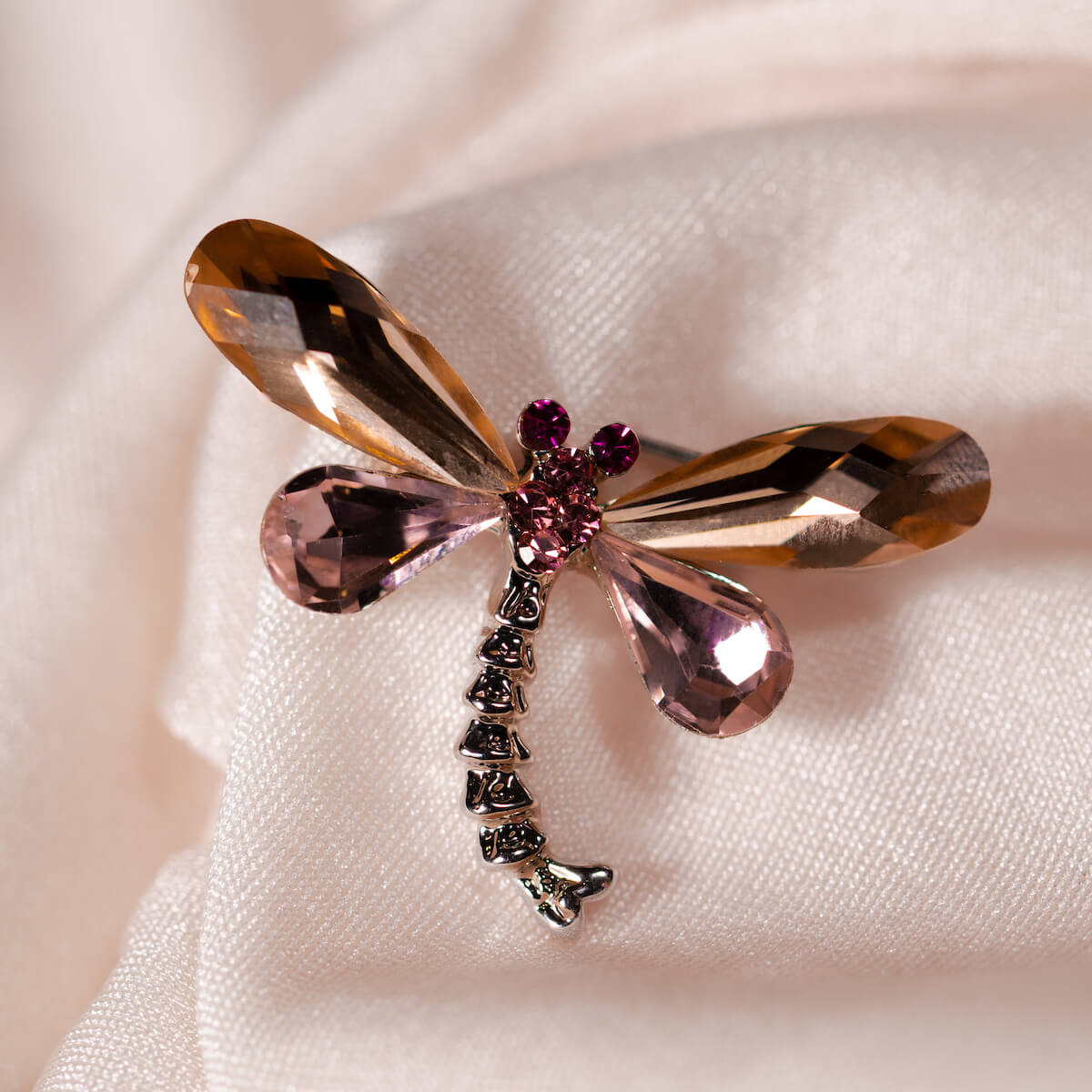 Insect brooch large fly, crystals and pearls