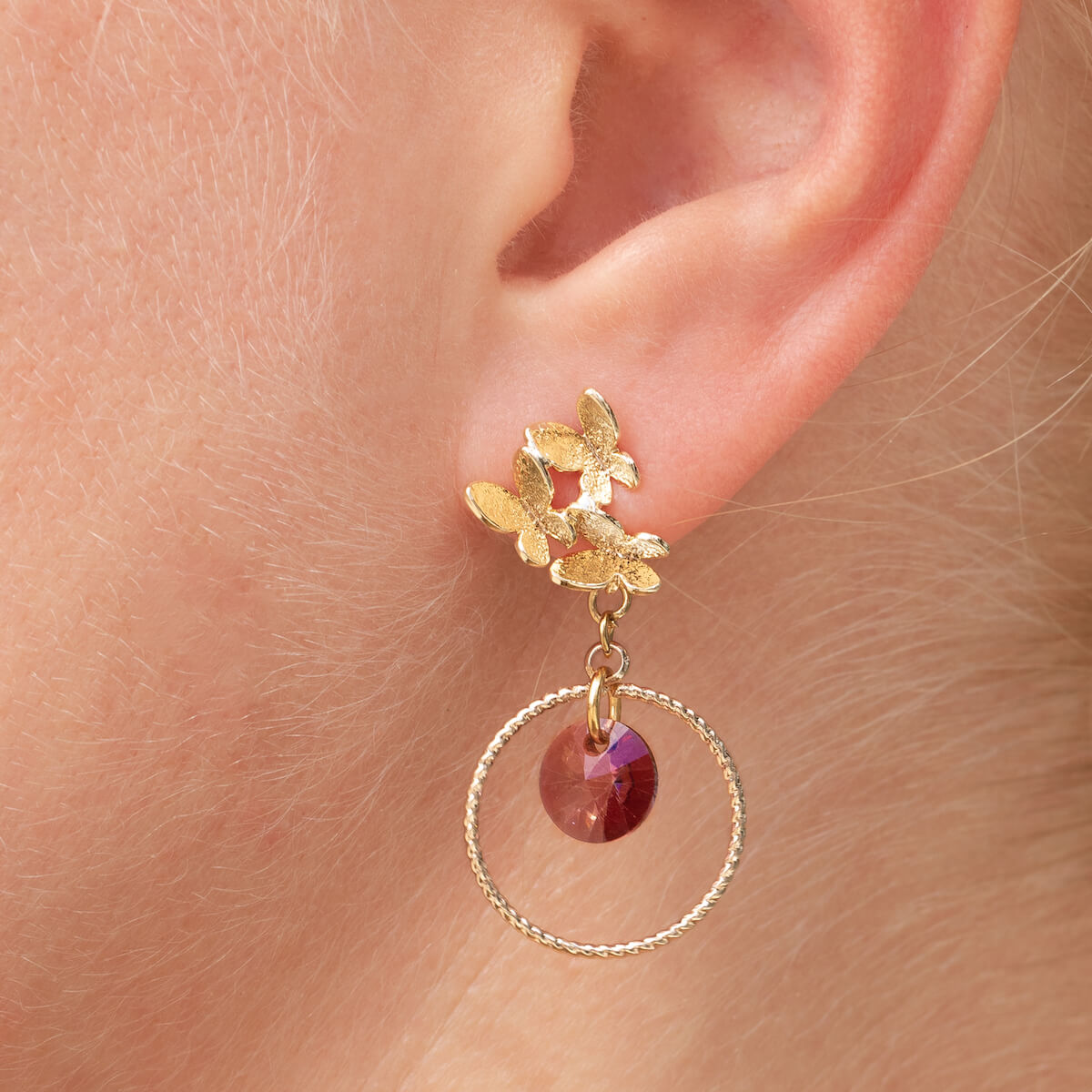 Double hoop stud earrings, 8mm crystal (gold finish only)