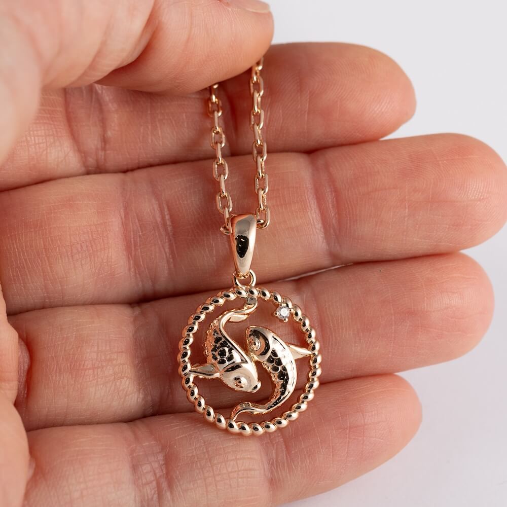 Horoscope necklace with zodiac sign and crystal.