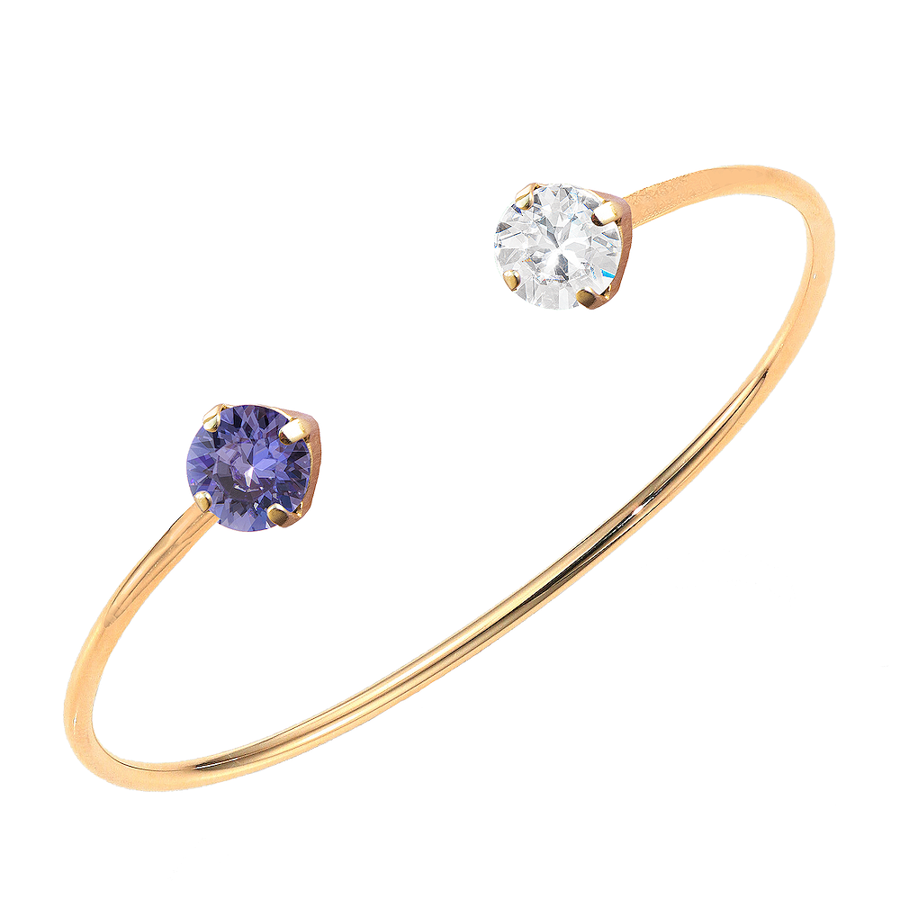 Apzeltīta rokassprādze Swarovski ar tanzanita un  caurspīdīgu kristālu