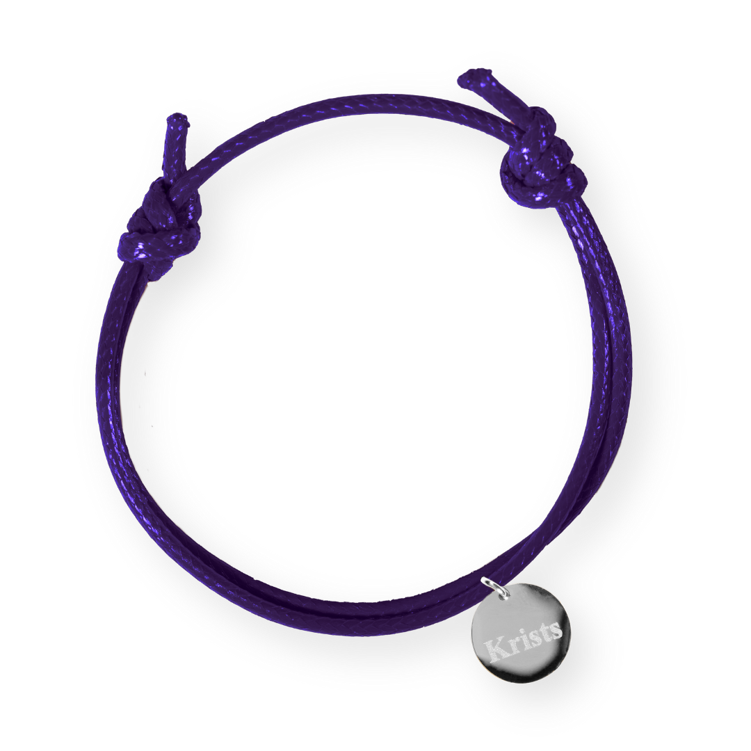 Vīriešu rokassprādze ar personalizētu gravētu medaljonu violeta sudraba
