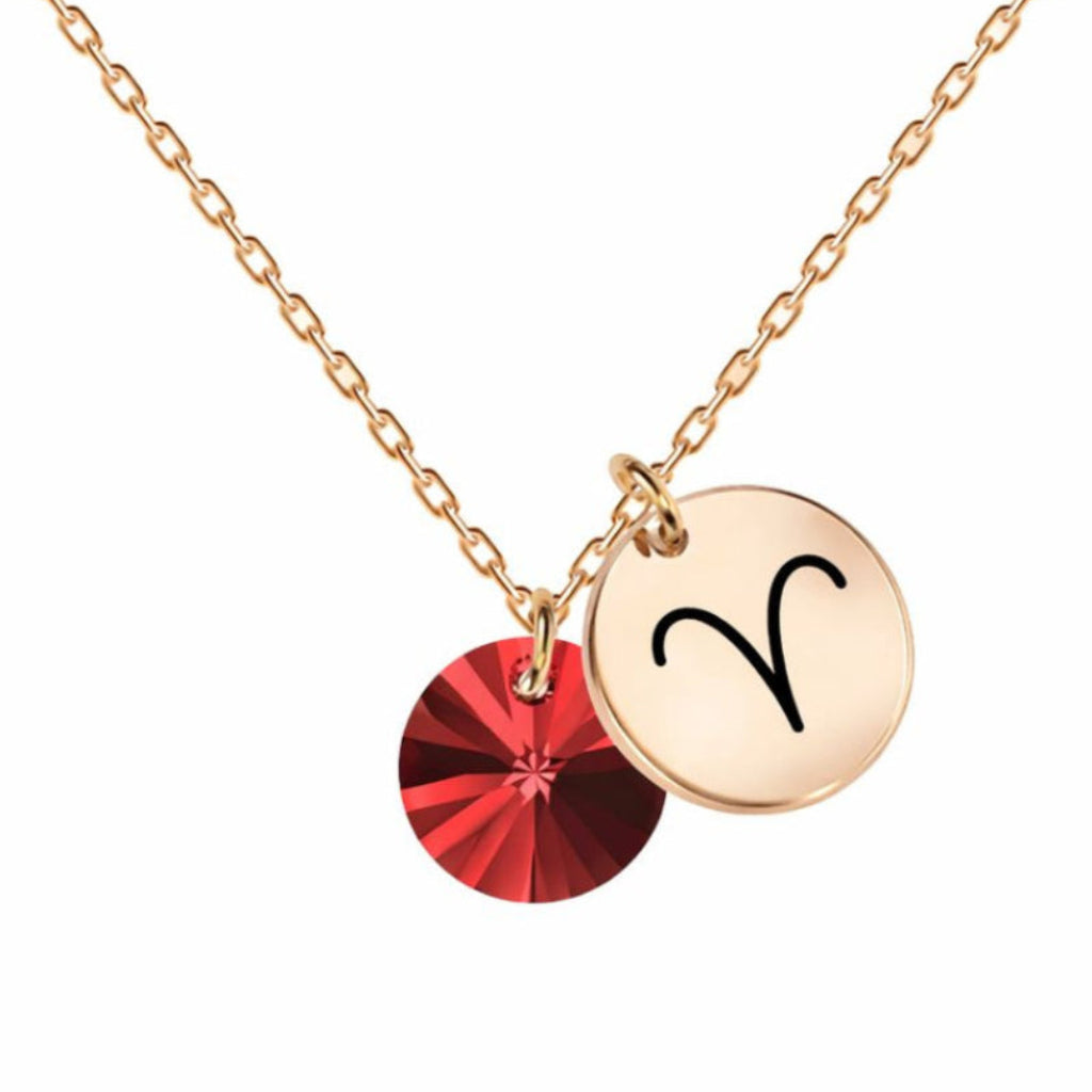 Kaklarota ar zodiaku un sarkanu kristālu