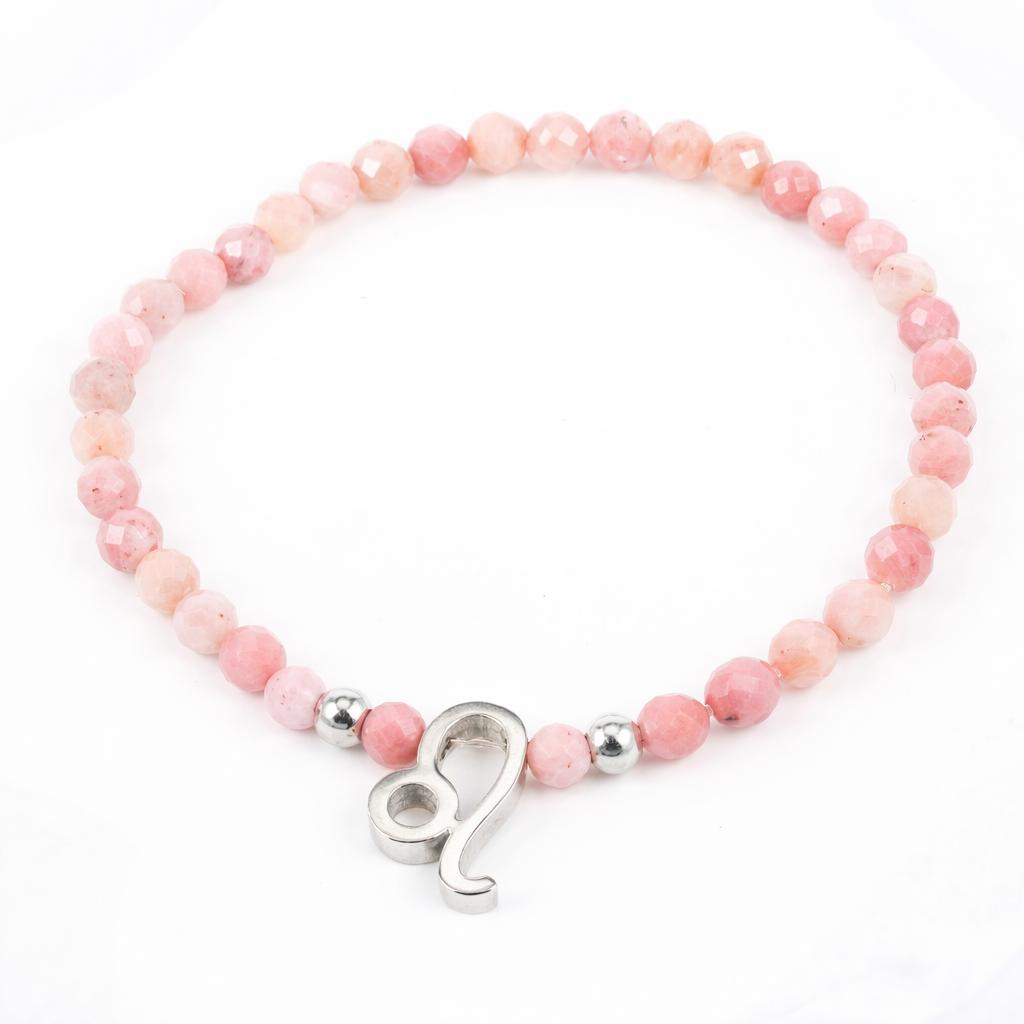 Rodonīta akmens rokassprādze ar horoskopa zīmes kulonu