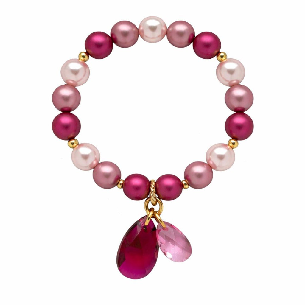 Grezna zelta pērļu rokassprādze ar rozā kristāla lāsītēm