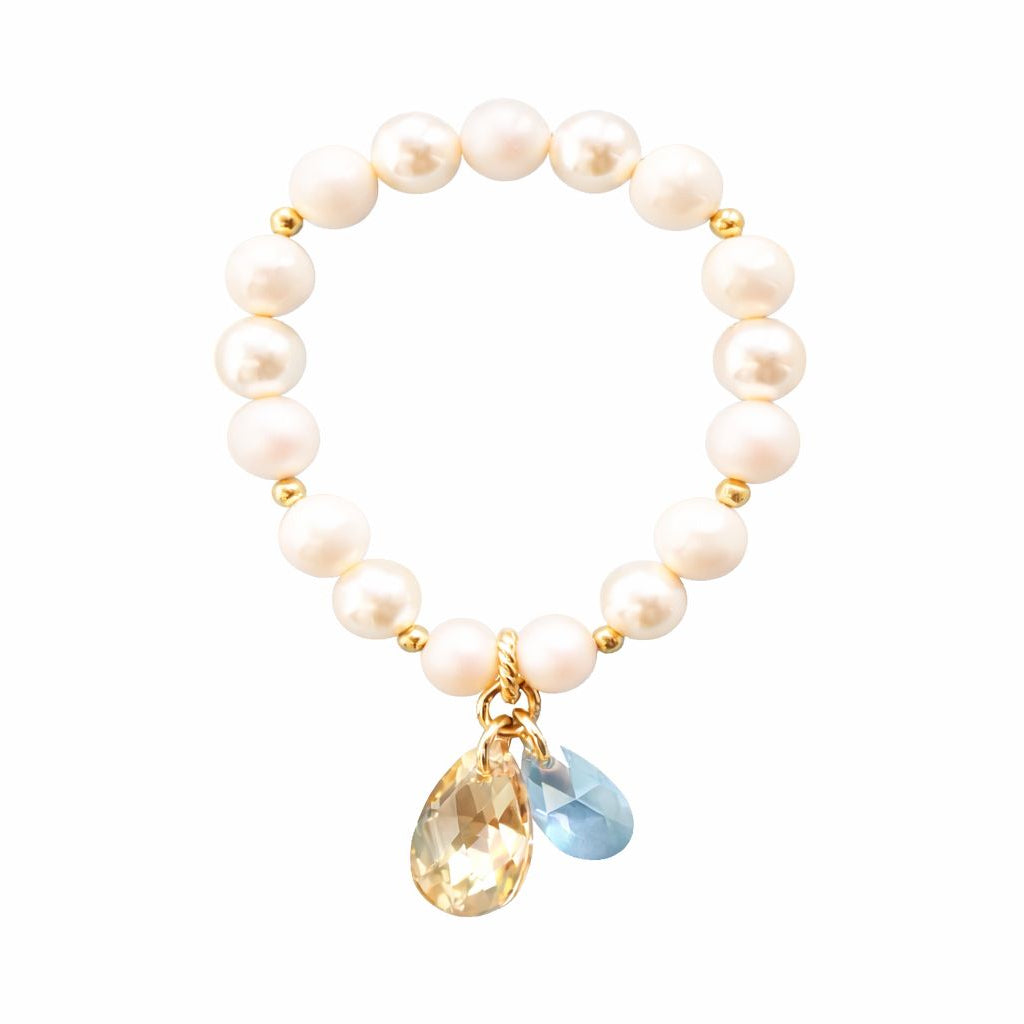 Grezna zelta pērļu rokassprādze ar baltām kristāla lāsītēm