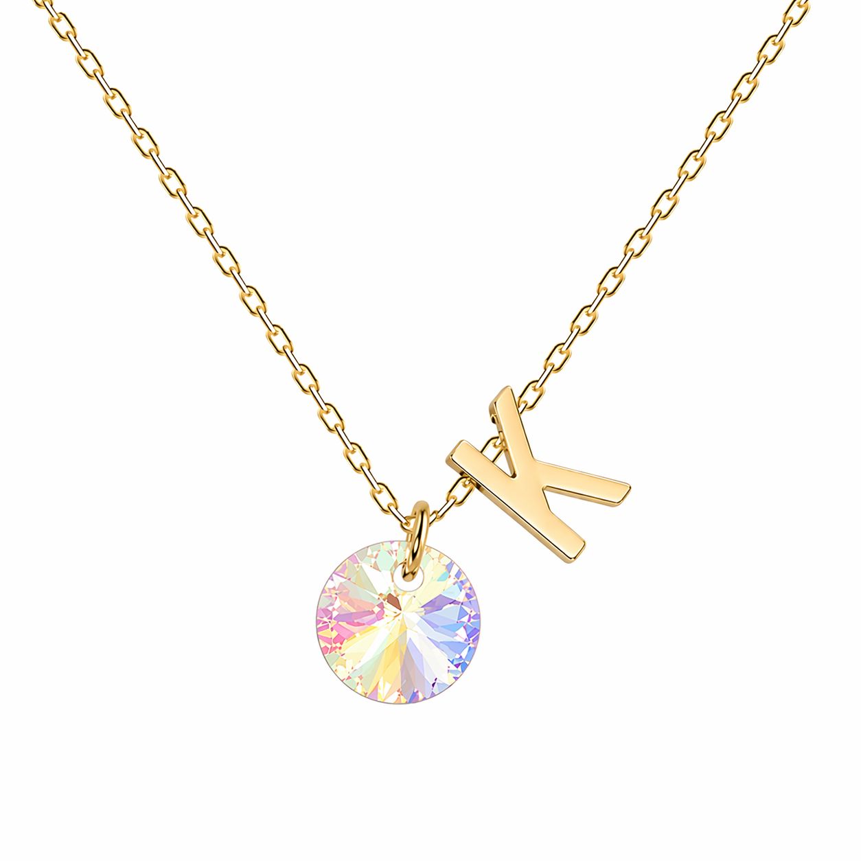 zelta kaklarota ar hameleona kristālu un smalku burtiņu 