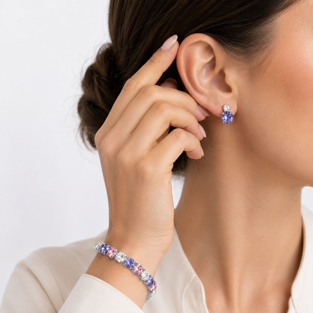Purple jewelry set 'crystal earrings and bracelet'