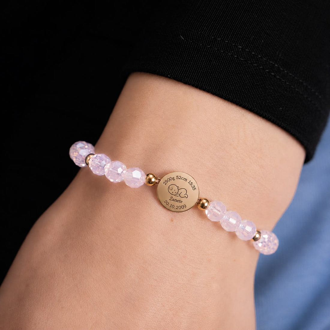 Crystal bracelet with personalized child's medallion