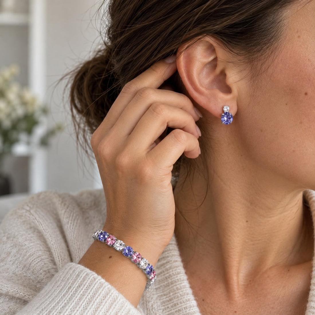 Purple jewelry set 'crystal earrings and bracelet'
