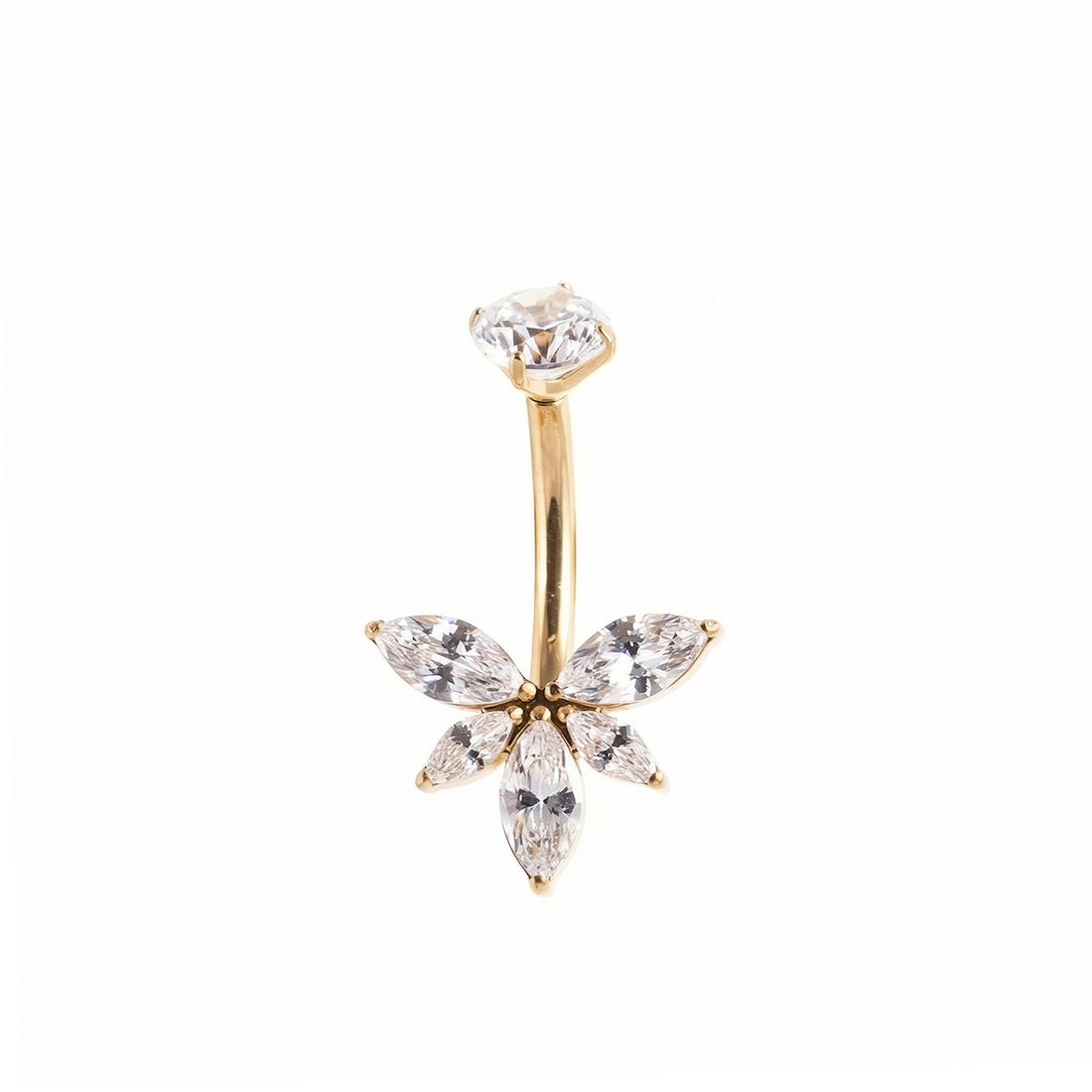 Mirdzošs nabas pīrsings ar kristāliem un drošu skrūvējamu aizdari MONIKA. Antialerģisks, nesūbē, nesatur niķeli.