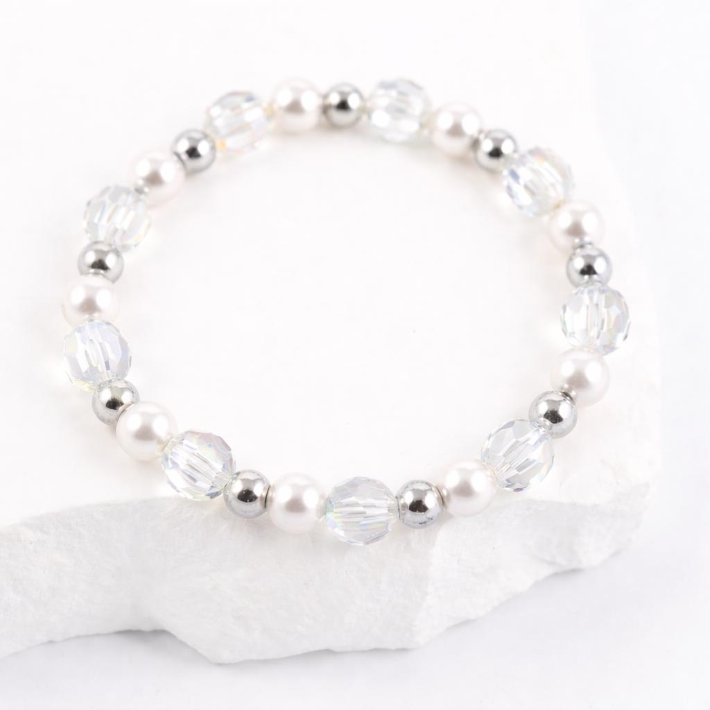 Bērnu aproce ar kristāliem un sudraba metāla pērlītēm