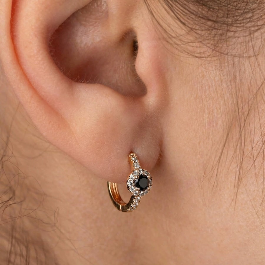 Antialerģiski riņķīšu auskari ar melniem kristāliem 'MARGOT'