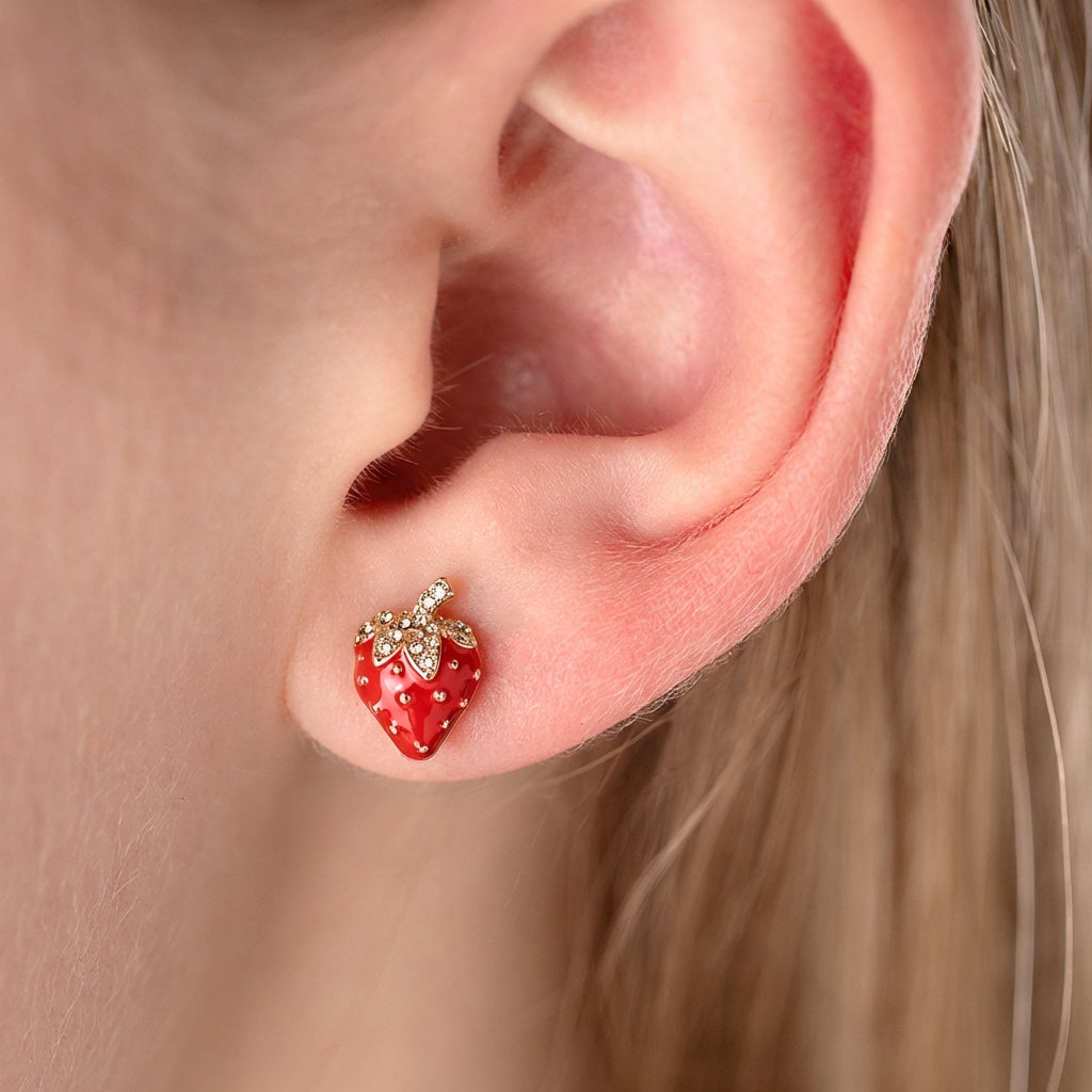 Smalki bērnu auskari zelta apdarē 'ZEMENE'