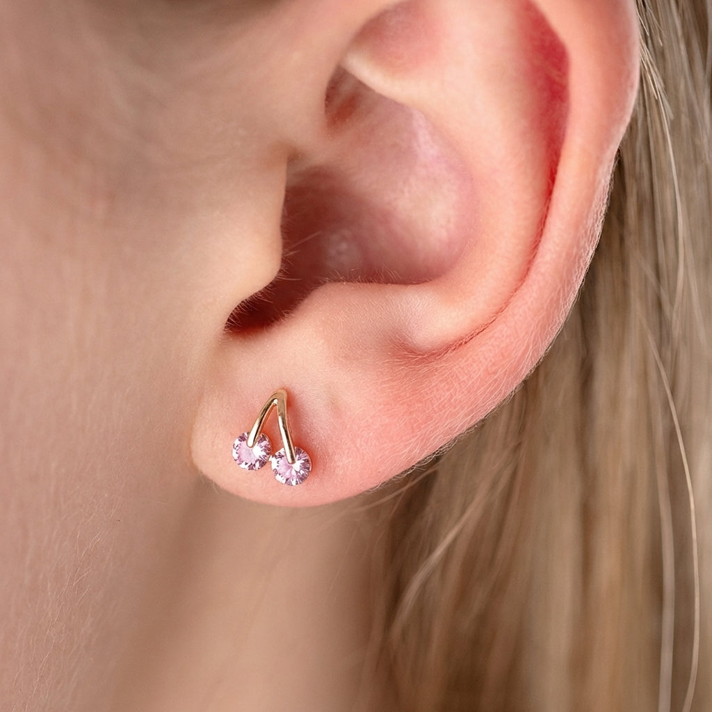 Auskari ar riņķīšu aizdari un antialerģisku rozā zelta pārklājumu