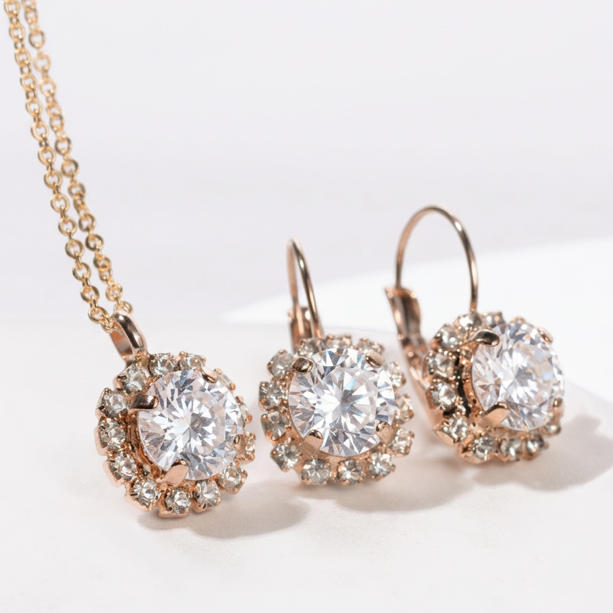 klasiskā stila rotu komplekts ar kristāliem rose gold crystal