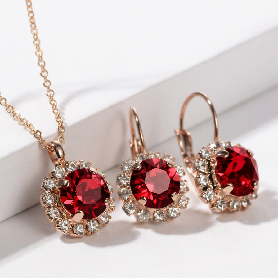 klasiskā stila rotu komplekts ar kristāliem scarlet