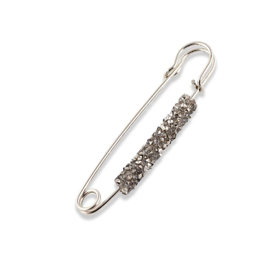 Broša ar kristāliem - lielā piespraude pelēka