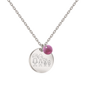 sudraba kaklarota ar personalizētu gravētu ģimenes medaljonu ar violetu kristālu