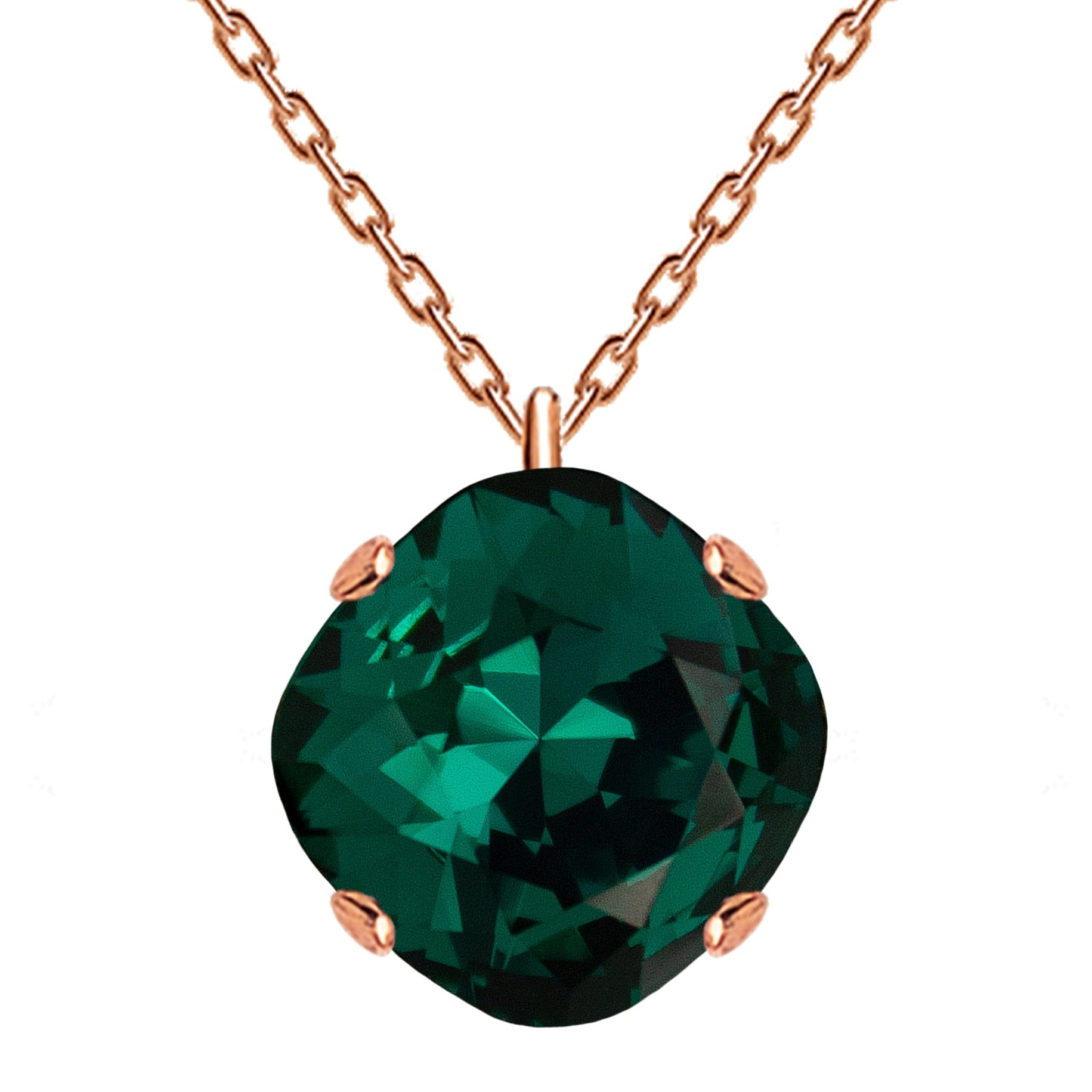 Klasiska rosegold romba kaklarota ar  emeralda kristālu