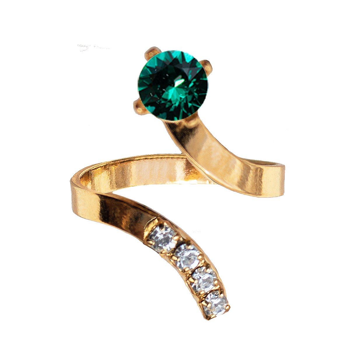 Apzeltīts gredzens ar emeralda kristālu