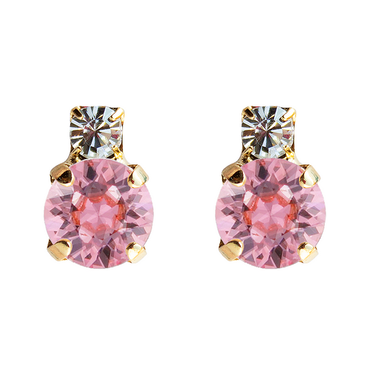 Apzeltīti Swarovski nagliņauskari ar gaiši rozā krāsā kristāliem