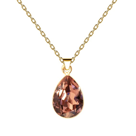 Klasiska Swarovski apzeltīta lāses kaklarota ar bēšīgi rozā kristālu