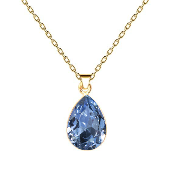 Klasiska Swarovski apzeltīta lāses kaklarota ar gaišā safīra kristālu