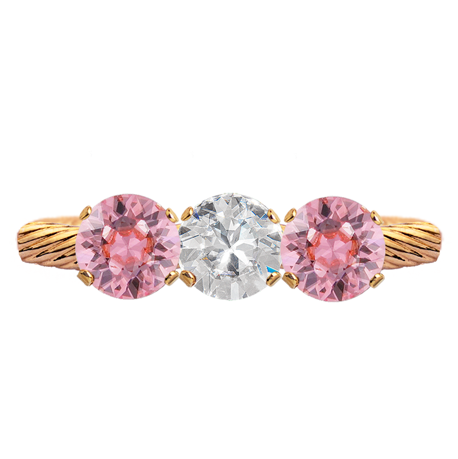 Apzeltīti pīts gredzens ar caurspīdīgu un gaiši rozā kristāliem